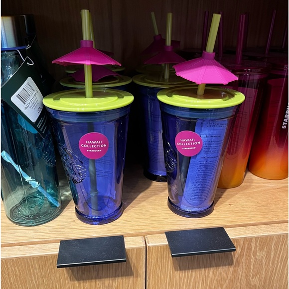 Starbucks Other - NEW Starbucks Hawaii Collection Blue Glass Tumbler W/Mai Thai Umbrella - 16oz
